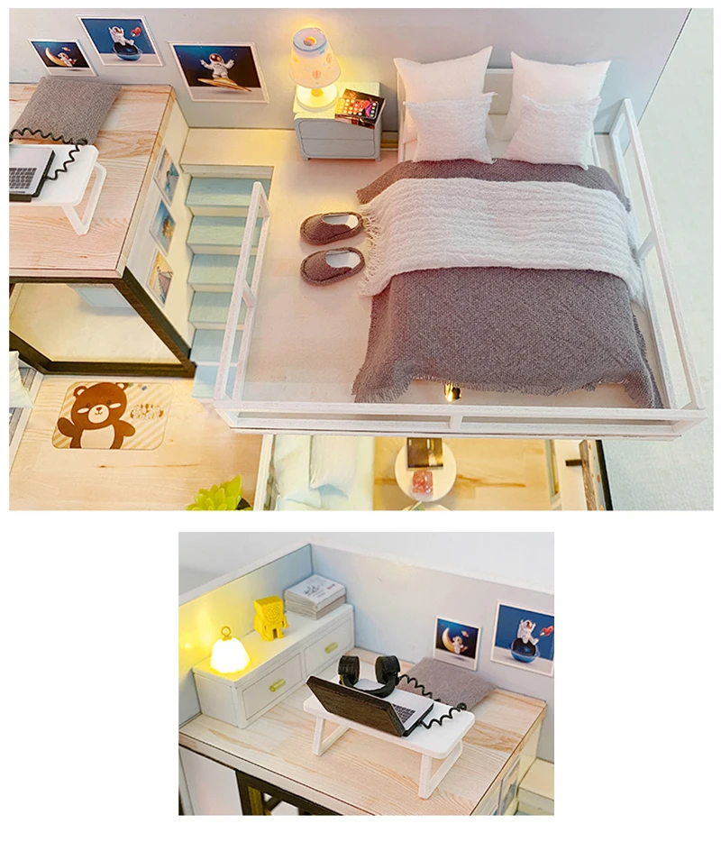 DIY Wooden Princess Room Casa Doll Houses Miniature Building Kits with Furniture Light Dollhouse Toys for Adults Birthday Gifts