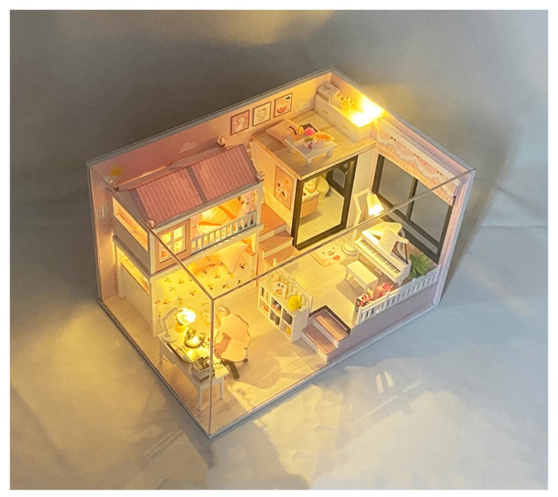 DIY Wooden Princess Room Casa Doll Houses Miniature Building Kits with Furniture Light Dollhouse Toys for Adults Birthday Gifts