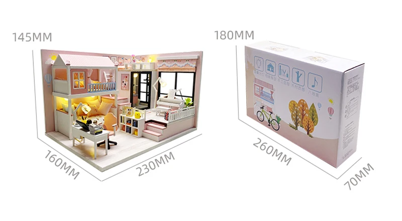 DIY Wooden Princess Room Casa Doll Houses Miniature Building Kits with Furniture Light Dollhouse Toys for Adults Birthday Gifts