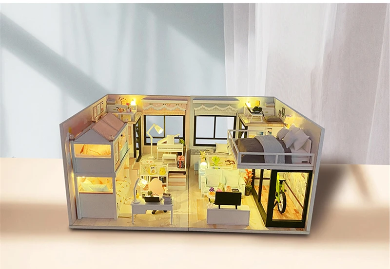 DIY Wooden Princess Room Casa Doll Houses Miniature Building Kits with Furniture Light Dollhouse Toys for Adults Birthday Gifts