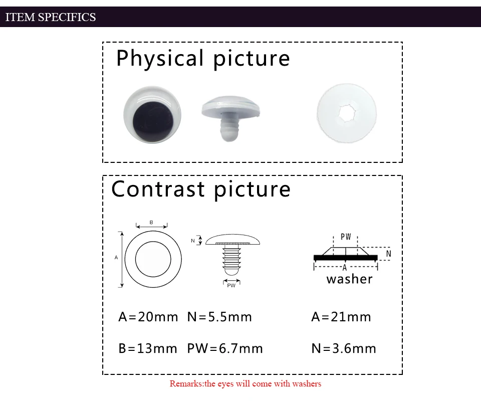 safety jiggly eyes Dolls Eye For Toys Googly Eyes Used For Doll Accessories DIY Craft 10mm/12mm/15mm/18mm/20mm come with washers