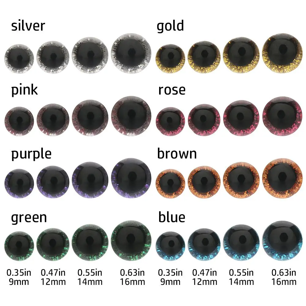 10pcs 9/12/14/16mm Glitter Crystal Eyes Dolls DIY Crafts Plastic Safety Glitter Crystal Bear Animal Puppet Stuffed Toys Parts