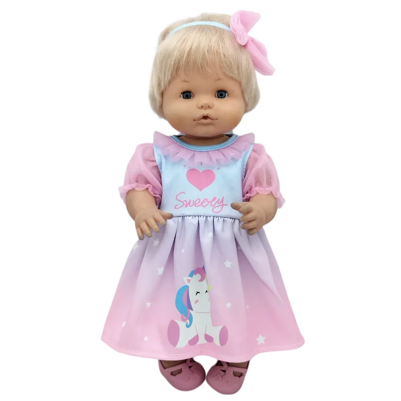 Baby Doll Dress 38 Cm Pink Unicorn Dress Fit for 38cm Doll Nenuco Ropa Y Su Hermanita Dress Wear