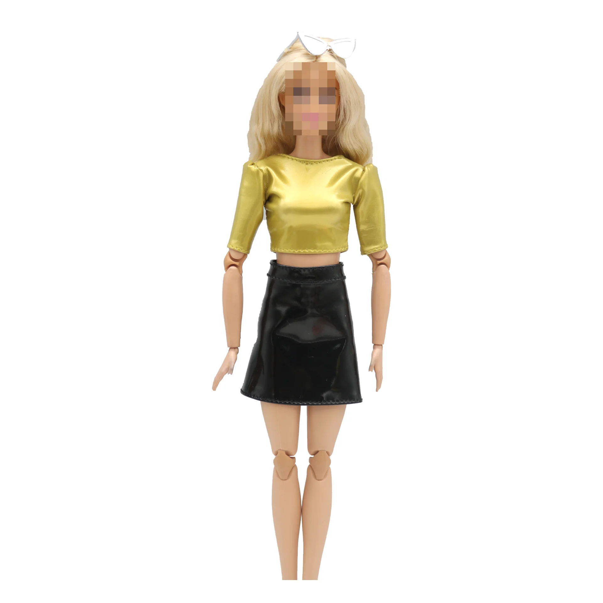 New 30cm 1/6  Glossy Top shirt  PU leather Dress Daily Wear Accessories Clothes for Barbies doll