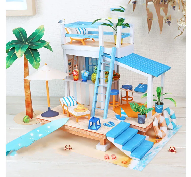 DIY Dollhouse Casa Miniature Furniture Kit Ice Cream Car Shop Paper Model Doll Houses Assemble Toy for Children Christmas Gifts