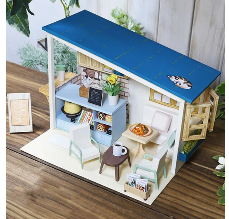 DIY Dollhouse Casa Miniature Furniture Kit Ice Cream Car Shop Paper Model Doll Houses Assemble Toy for Children Christmas Gifts