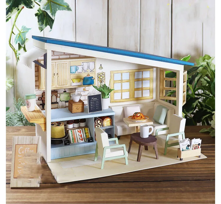 DIY Dollhouse Casa Miniature Furniture Kit Ice Cream Car Shop Paper Model Doll Houses Assemble Toy for Children Christmas Gifts