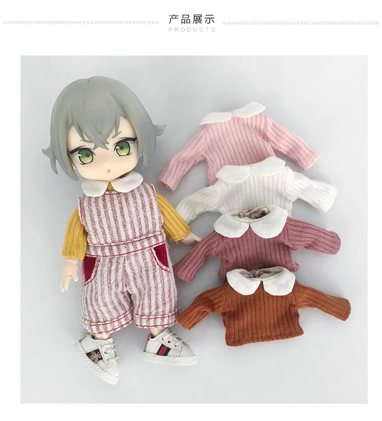 New Pure Cotton Ob11 Doll Suki Long Sleeved Shirt With Collar For Ymy, Penny, Obitsu11, Molly, Nendoroids 1/12 Bjd Doll