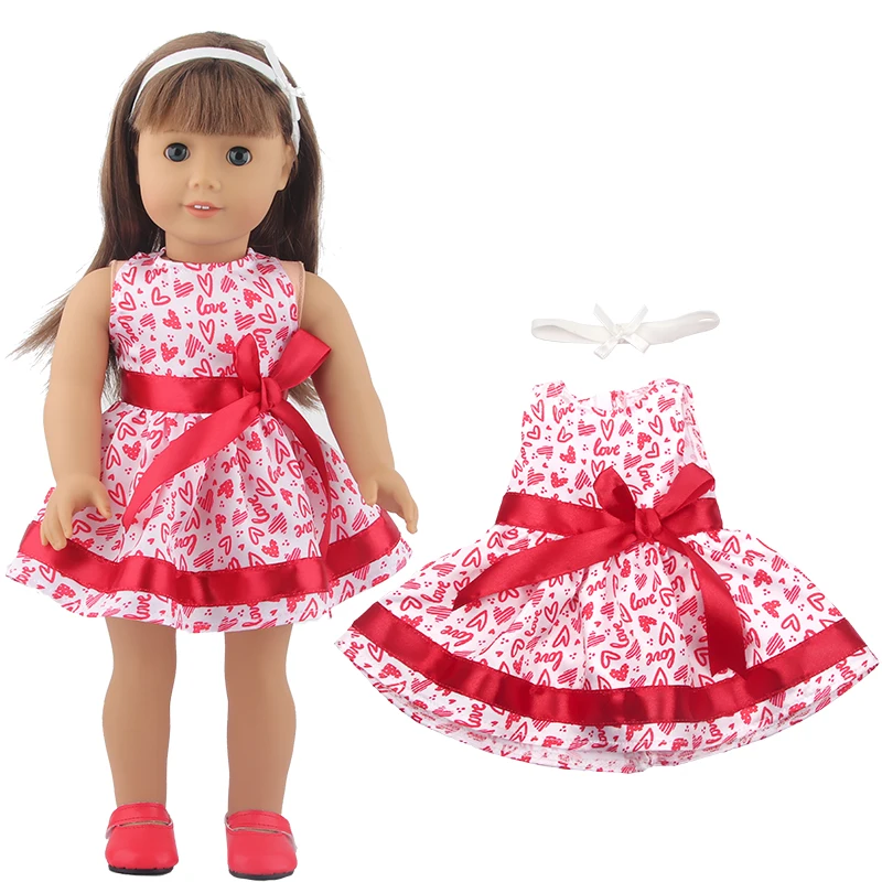Doll Dress 43cm Baby Doll Clothes Cat Love Skirt Suit For 18 Inch American And Our generation Russia Girl Doll Accessories Toy