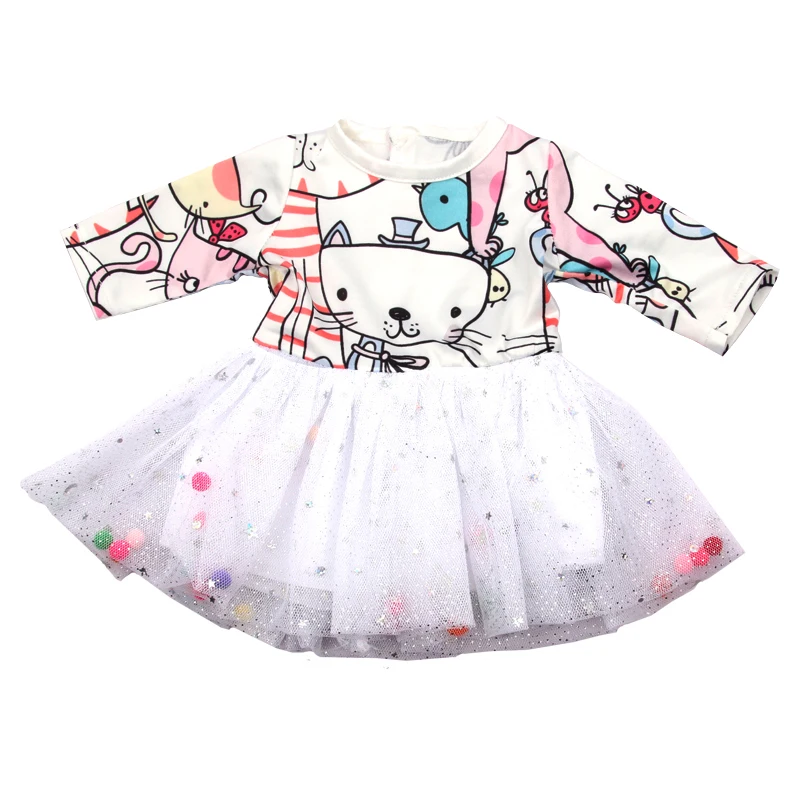 Doll Dress 43cm Baby Doll Clothes Cat Love Skirt Suit For 18 Inch American And Our generation Russia Girl Doll Accessories Toy
