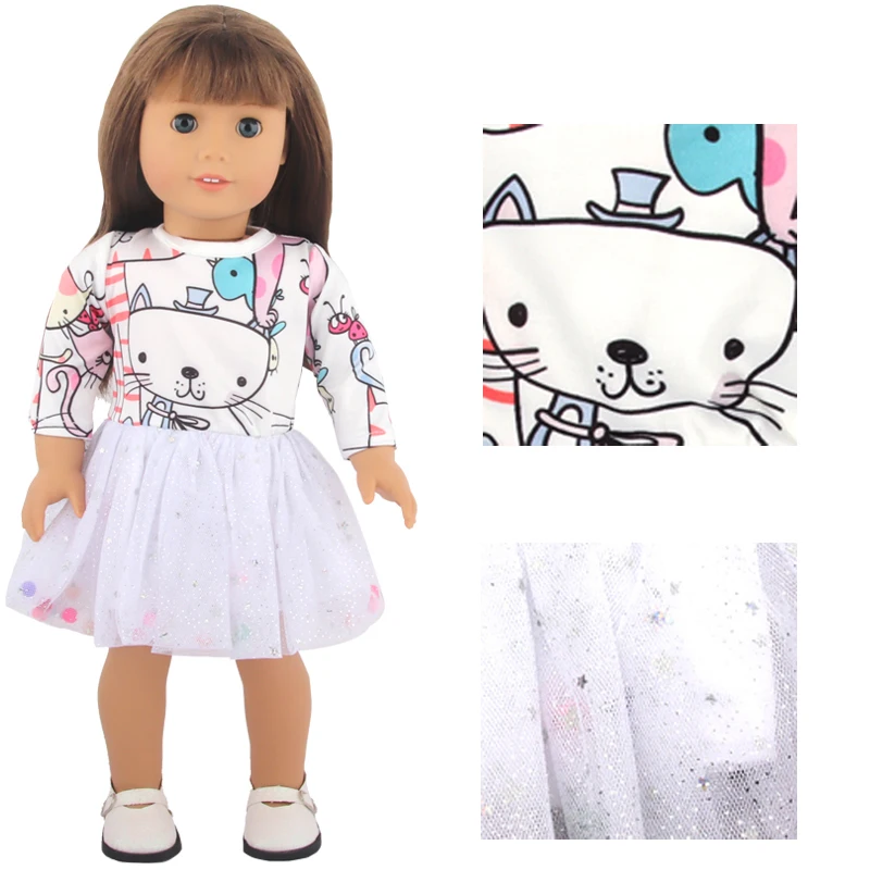 Doll Dress 43cm Baby Doll Clothes Cat Love Skirt Suit For 18 Inch American And Our generation Russia Girl Doll Accessories Toy