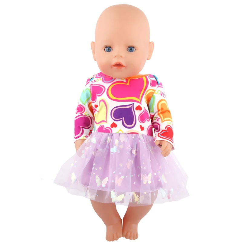 Doll Dress 43cm Baby Doll Clothes Cat Love Skirt Suit For 18 Inch American And Our generation Russia Girl Doll Accessories Toy