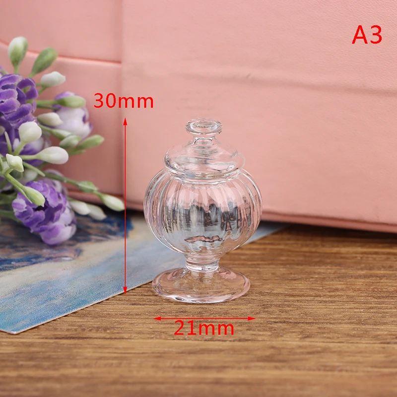 1PC 1:12 Dollhouse Miniature Glass Candy Jar Vintage Striped Jar Candy Bottle Model Toys Furniture Doll house Decor Accessories