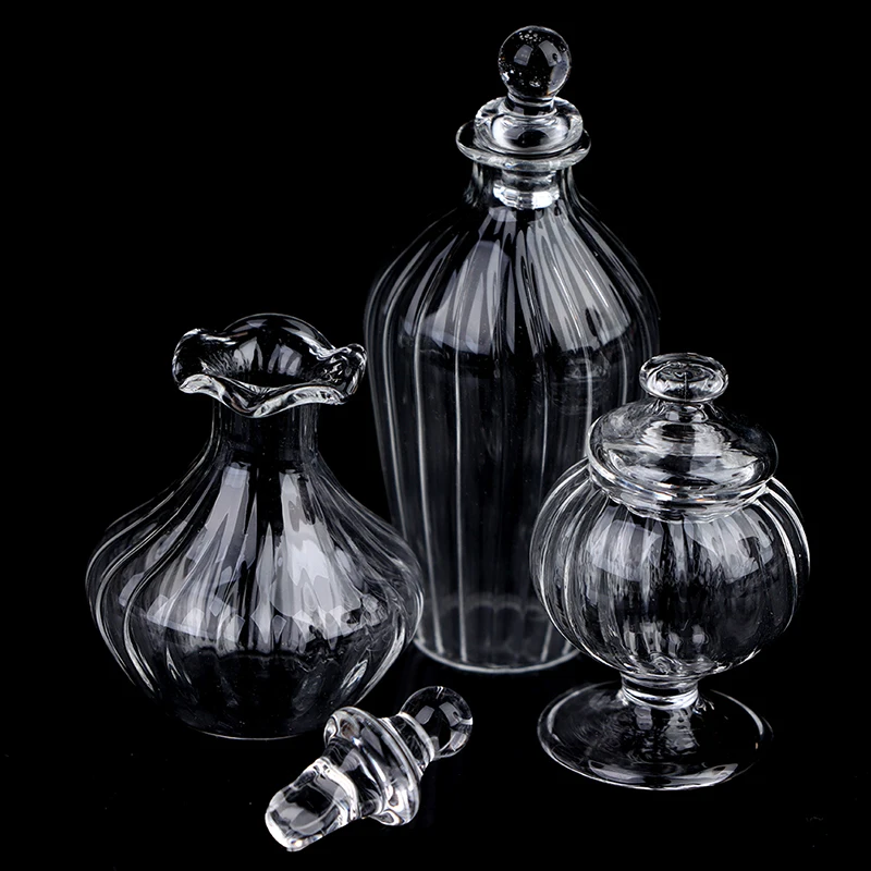 1PC 1:12 Dollhouse Miniature Glass Candy Jar Vintage Striped Jar Candy Bottle Model Toys Furniture Doll house Decor Accessories