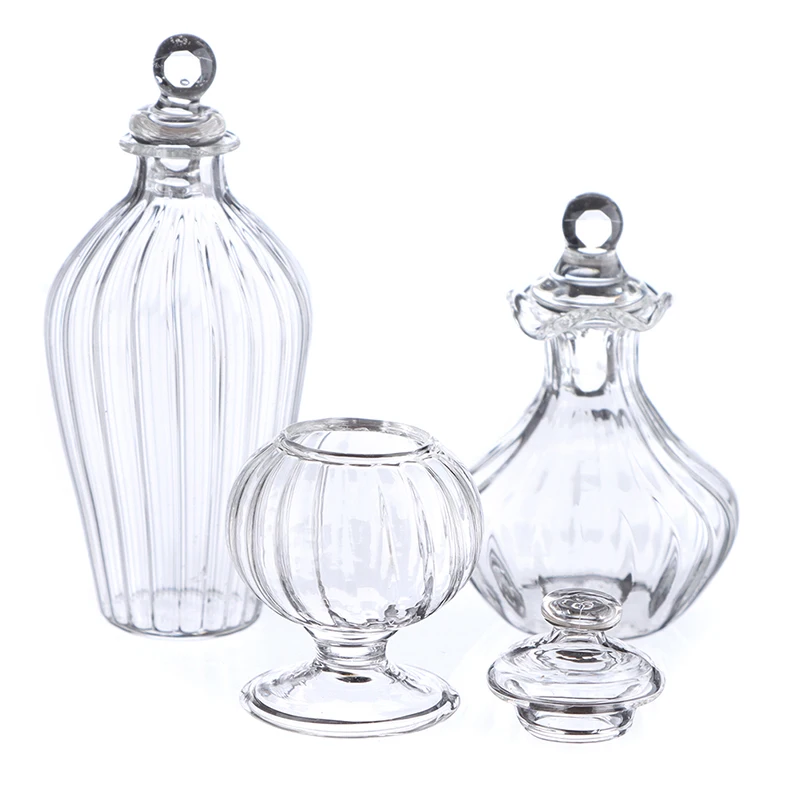 1PC 1:12 Dollhouse Miniature Glass Candy Jar Vintage Striped Jar Candy Bottle Model Toys Furniture Doll house Decor Accessories