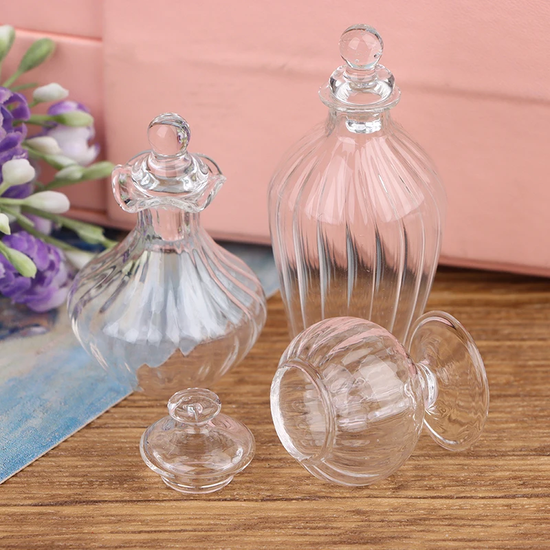 1PC 1:12 Dollhouse Miniature Glass Candy Jar Vintage Striped Jar Candy Bottle Model Toys Furniture Doll house Decor Accessories