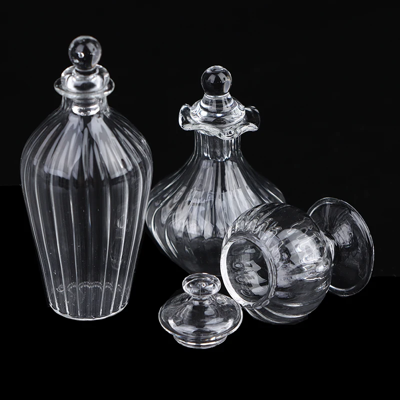 1PC 1:12 Dollhouse Miniature Glass Candy Jar Vintage Striped Jar Candy Bottle Model Toys Furniture Doll house Decor Accessories