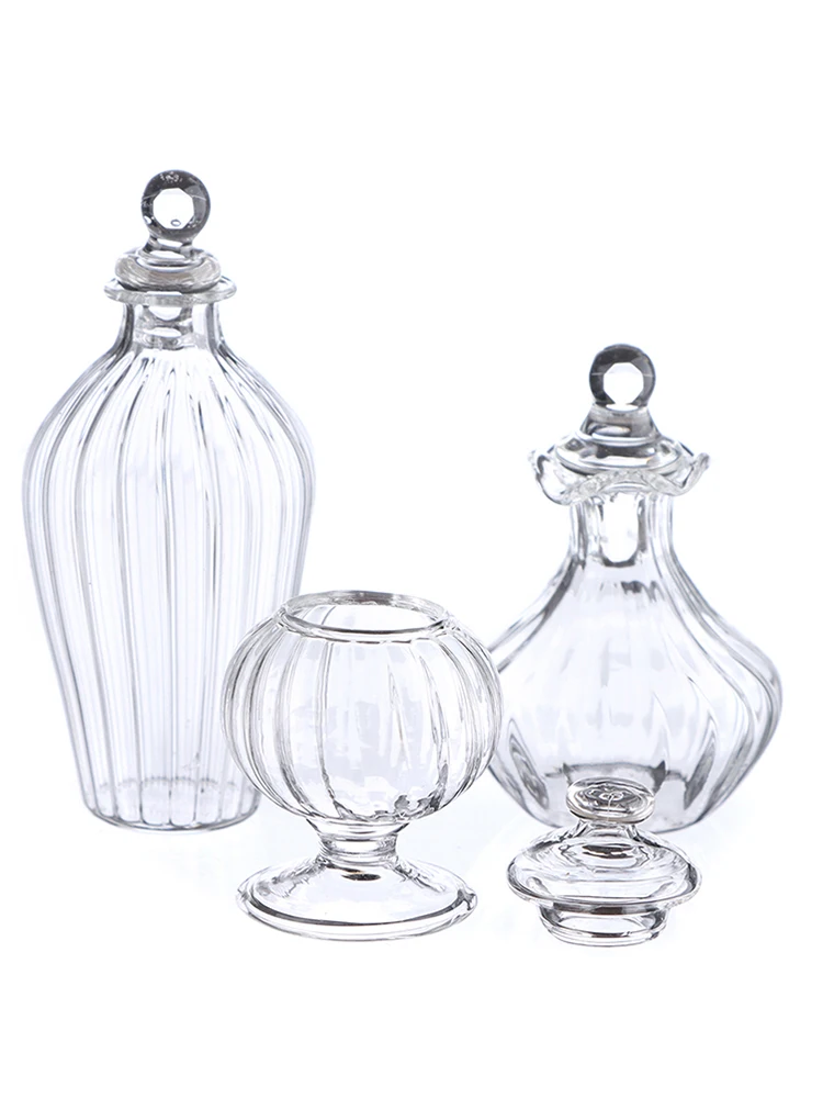 1PC 1:12 Dollhouse Miniature Glass Candy Jar Vintage Striped Jar Candy Bottle Model Toys Furniture Doll house Decor Accessories