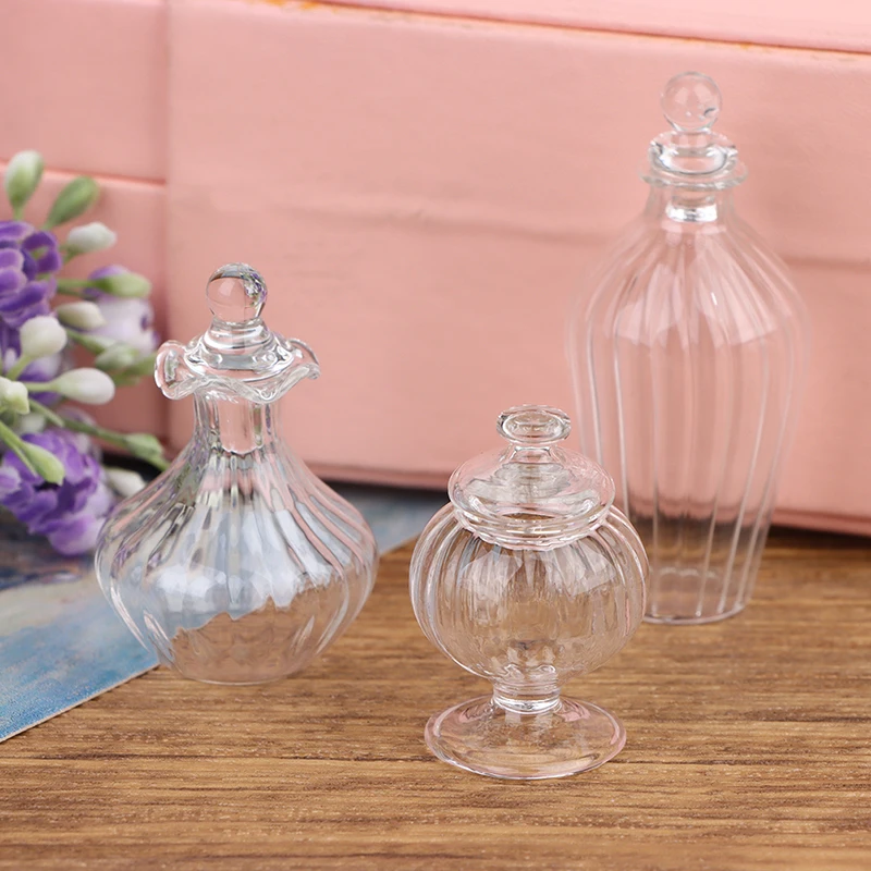 1PC 1:12 Dollhouse Miniature Glass Candy Jar Vintage Striped Jar Candy Bottle Model Toys Furniture Doll house Decor Accessories