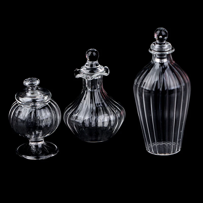 1PC 1:12 Dollhouse Miniature Glass Candy Jar Vintage Striped Jar Candy Bottle Model Toys Furniture Doll house Decor Accessories