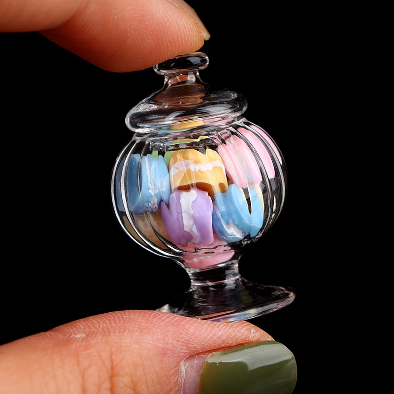 1PC 1:12 Dollhouse Miniature Glass Candy Jar Vintage Striped Jar Candy Bottle Model Toys Furniture Doll house Decor Accessories