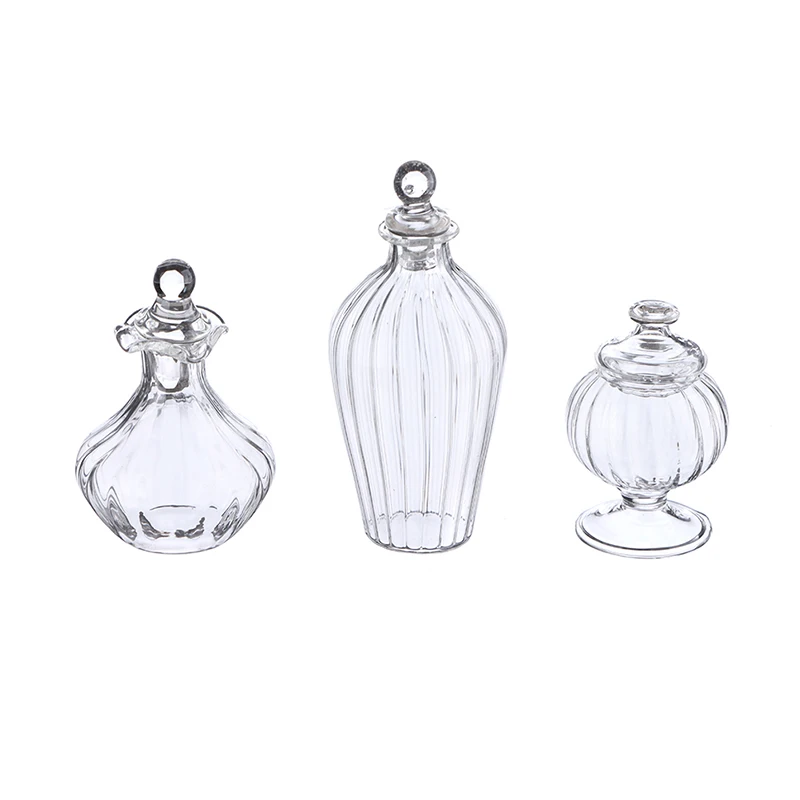 1PC 1:12 Dollhouse Miniature Glass Candy Jar Vintage Striped Jar Candy Bottle Model Toys Furniture Doll house Decor Accessories