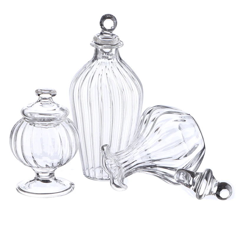 1PC 1:12 Dollhouse Miniature Glass Candy Jar Vintage Striped Jar Candy Bottle Model Toys Furniture Doll house Decor Accessories