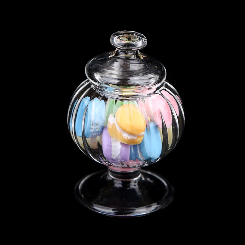 1PC 1:12 Dollhouse Miniature Glass Candy Jar Vintage Striped Jar Candy Bottle Model Toys Furniture Doll house Decor Accessories