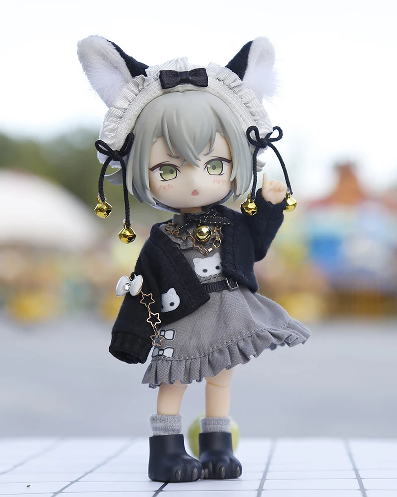 OB11 Clothes Kawaii Cat Cosplay Suit Headdress Long Sleeve Coat Dress For Molly GSC YMY P9 Body 1/12BJD UF Doll Toy Accessories