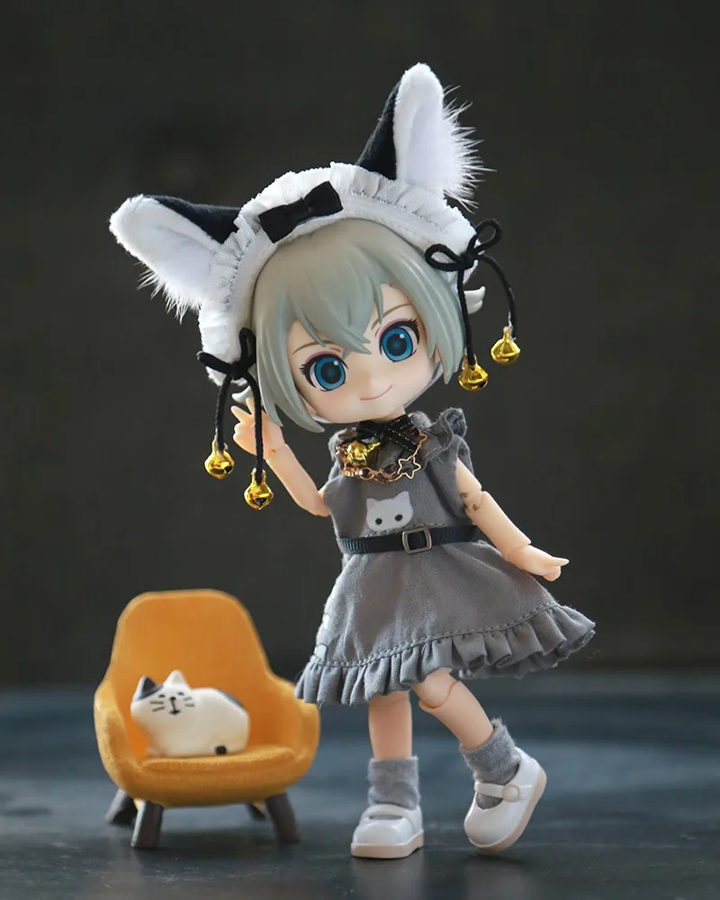 OB11 Clothes Kawaii Cat Cosplay Suit Headdress Long Sleeve Coat Dress For Molly GSC YMY P9 Body 1/12BJD UF Doll Toy Accessories