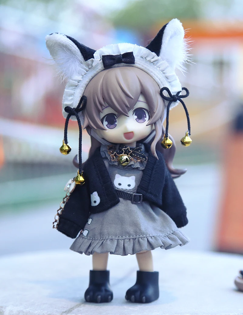 OB11 Clothes Kawaii Cat Cosplay Suit Headdress Long Sleeve Coat Dress For Molly GSC YMY P9 Body 1/12BJD UF Doll Toy Accessories
