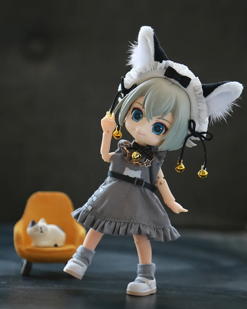 OB11 Clothes Kawaii Cat Cosplay Suit Headdress Long Sleeve Coat Dress For Molly GSC YMY P9 Body 1/12BJD UF Doll Toy Accessories
