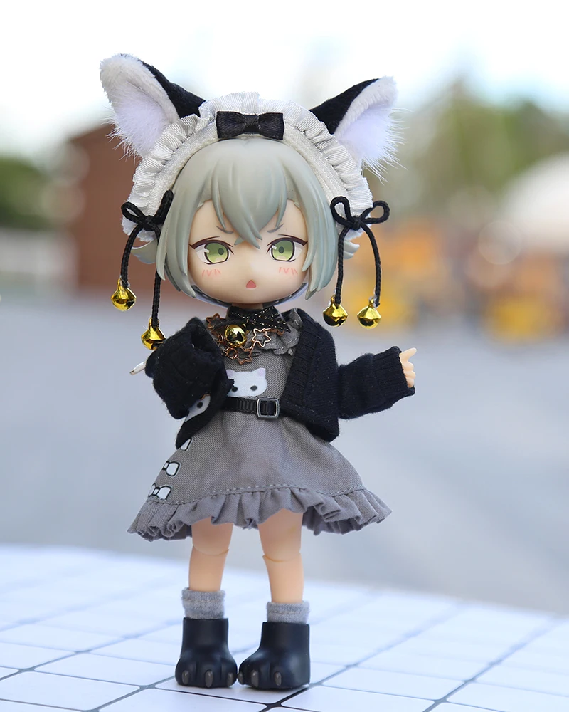 OB11 Clothes Kawaii Cat Cosplay Suit Headdress Long Sleeve Coat Dress For Molly GSC YMY P9 Body 1/12BJD UF Doll Toy Accessories
