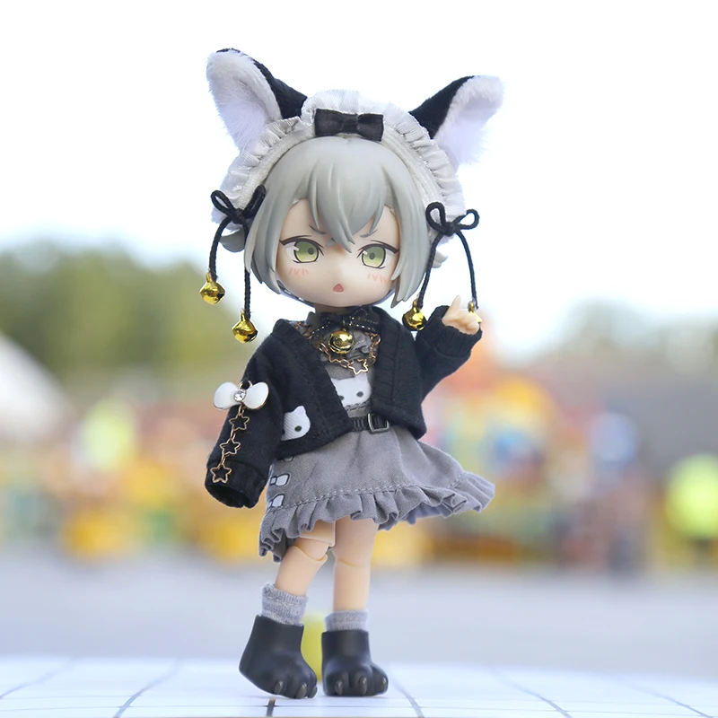 OB11 Clothes Kawaii Cat Cosplay Suit Headdress Long Sleeve Coat Dress For Molly GSC YMY P9 Body 1/12BJD UF Doll Toy Accessories