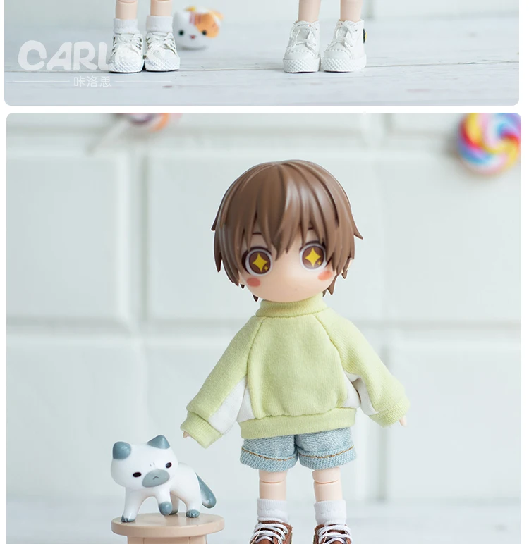 1/12 Bjd Dolls Crewneck Sweatshirt Color Blocking Casual Hoodies Doll Clothes For Ob11 Bjd Doll, Ymy Dod Ddf Doll