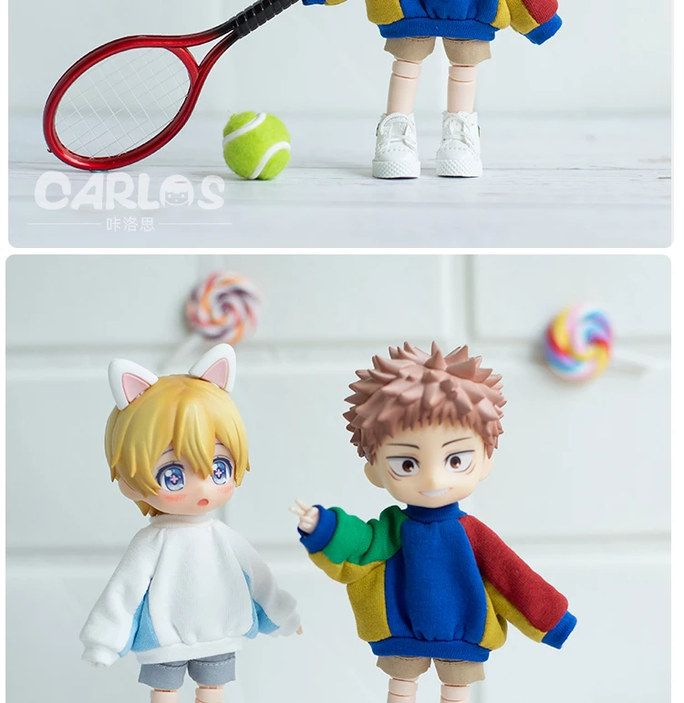 1/12 Bjd Dolls Crewneck Sweatshirt Color Blocking Casual Hoodies Doll Clothes For Ob11 Bjd Doll, Ymy Dod Ddf Doll