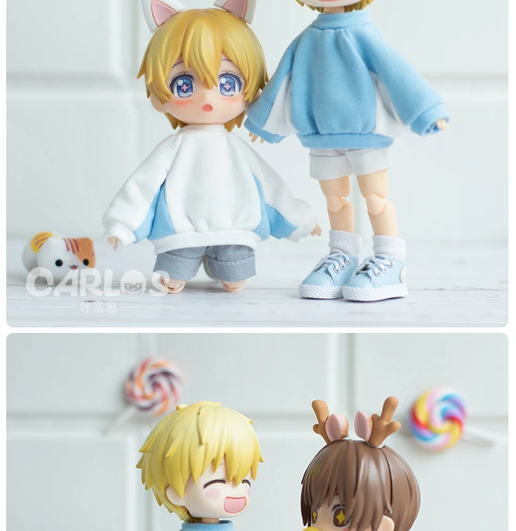 1/12 Bjd Dolls Crewneck Sweatshirt Color Blocking Casual Hoodies Doll Clothes For Ob11 Bjd Doll, Ymy Dod Ddf Doll