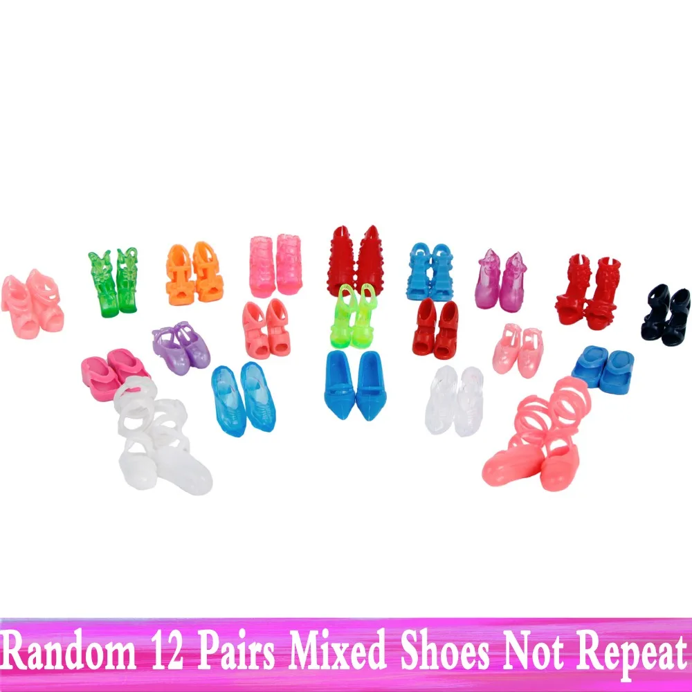 Random 12 Pairs Doll Shoes Assorted Fashion Colorful Mix Style Sandals High Heels Accessories Clothes for 11.5'' Doll Baby Toys
