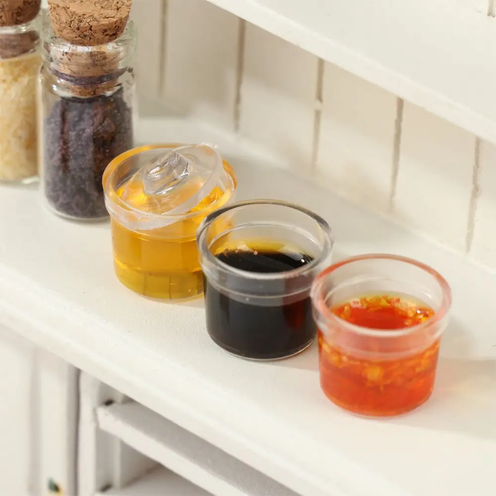 4PCS Mini Seasoning Jar Dollhouse Kitchen Toy Miniature Spice Bottle Simulation Glass Vial Scene Dolls Playing House Model