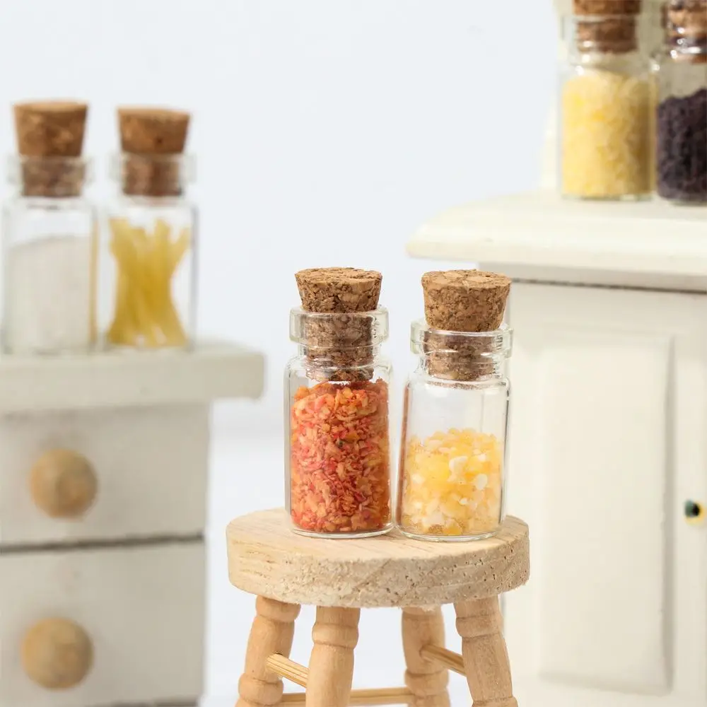 4PCS Mini Seasoning Jar Dollhouse Kitchen Toy Miniature Spice Bottle Simulation Glass Vial Scene Dolls Playing House Model