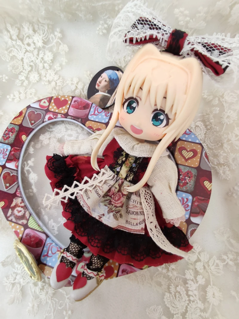 Ob11 Doll Cute Ins Style Dress Princess Dress Doll Clothes Vintage Girl Lace Skirt Headdress For Nendoroids P9, 1/12 Bjd, Gsc