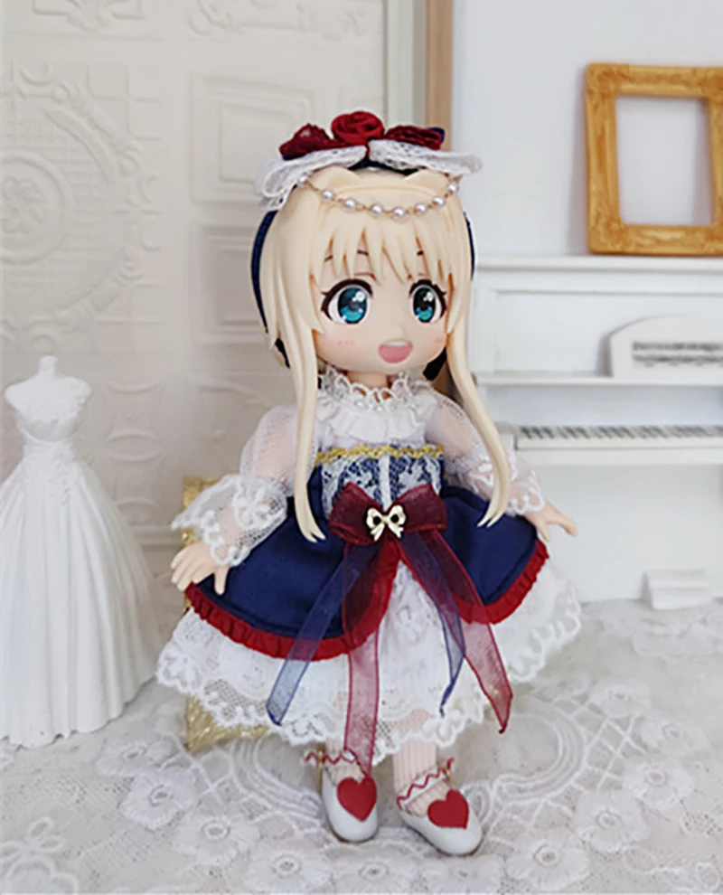 Ob11 Doll Cute Ins Style Dress Princess Dress Doll Clothes Vintage Girl Lace Skirt Headdress For Nendoroids P9, 1/12 Bjd, Gsc