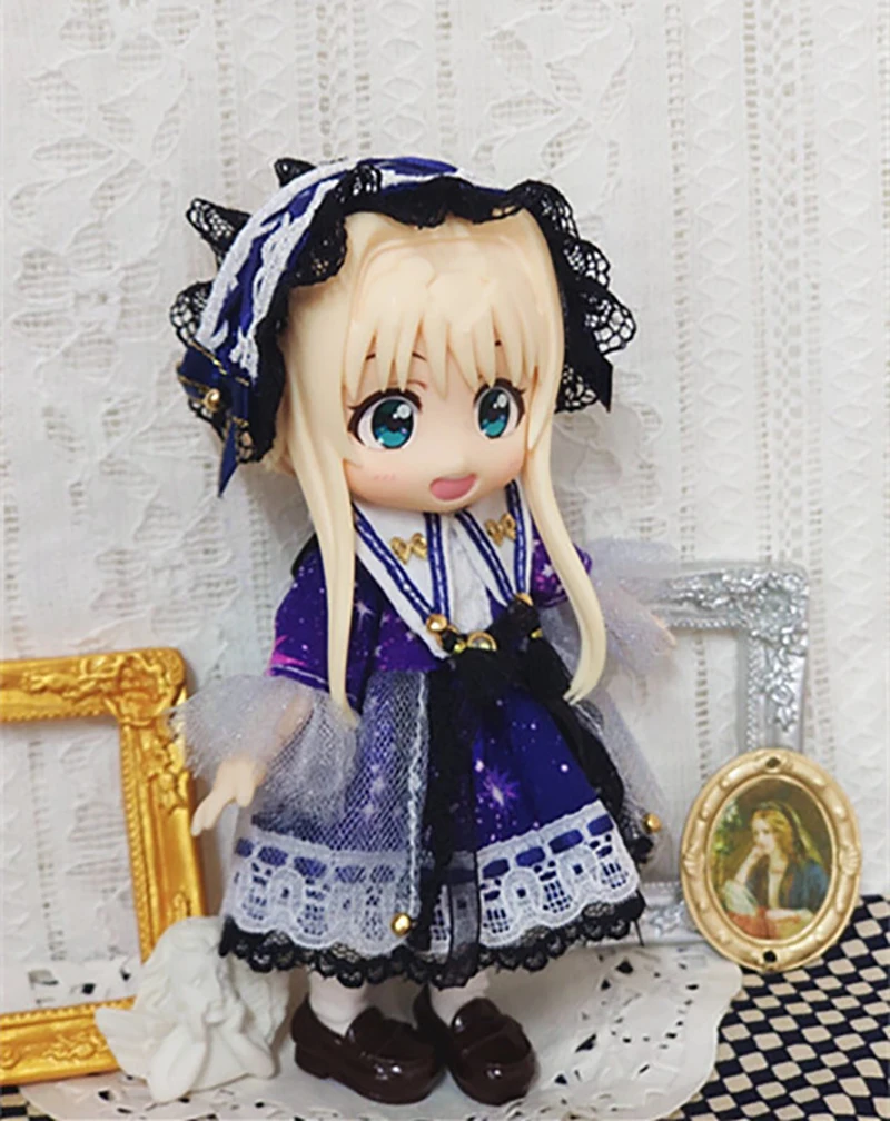 Ob11 Doll Cute Ins Style Dress Princess Dress Doll Clothes Vintage Girl Lace Skirt Headdress For Nendoroids P9, 1/12 Bjd, Gsc