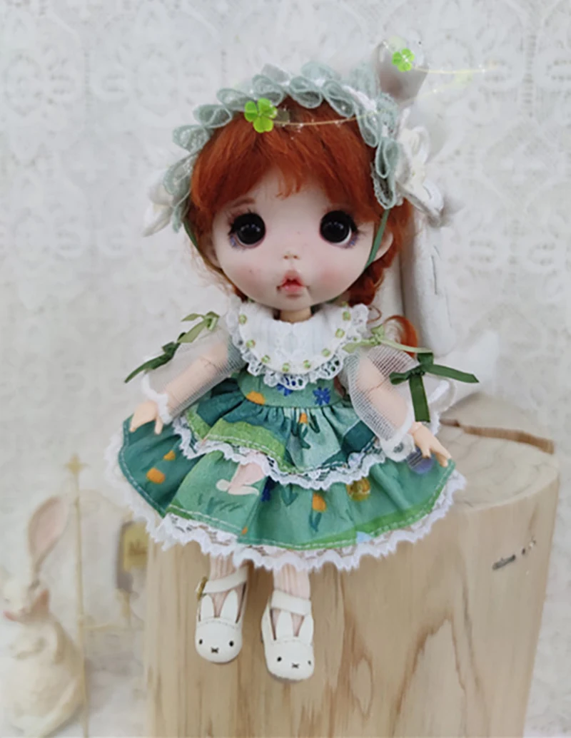 Ob11 Doll Cute Ins Style Dress Princess Dress Doll Clothes Vintage Girl Lace Skirt Headdress For Nendoroids P9, 1/12 Bjd, Gsc