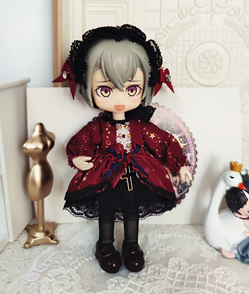 Ob11 Doll Cute Ins Style Dress Princess Dress Doll Clothes Vintage Girl Lace Skirt Headdress For Nendoroids P9, 1/12 Bjd, Gsc