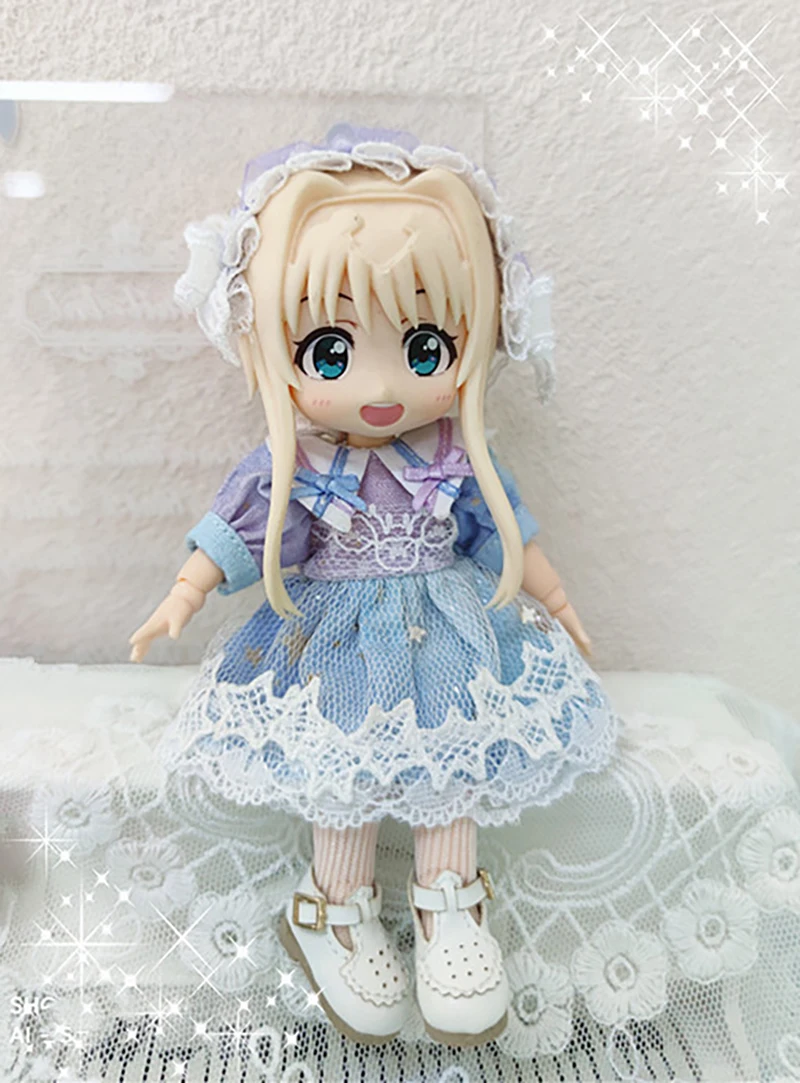 Ob11 Doll Cute Ins Style Dress Princess Dress Doll Clothes Vintage Girl Lace Skirt Headdress For Nendoroids P9, 1/12 Bjd, Gsc