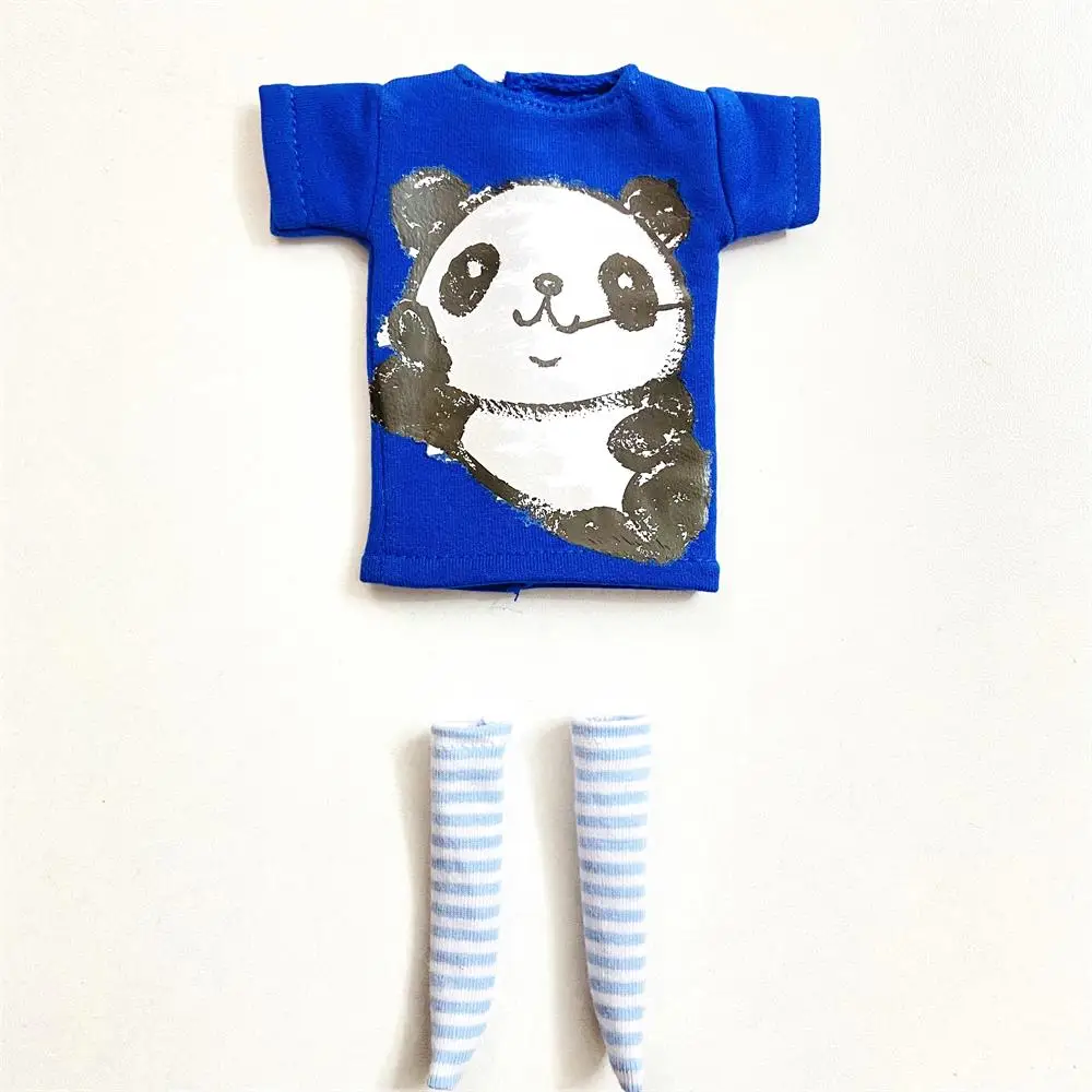 2 pcs/set of Blyth doll costume, cartoon animal print short T-shirt + striped socks, can be used for 1/6 doll