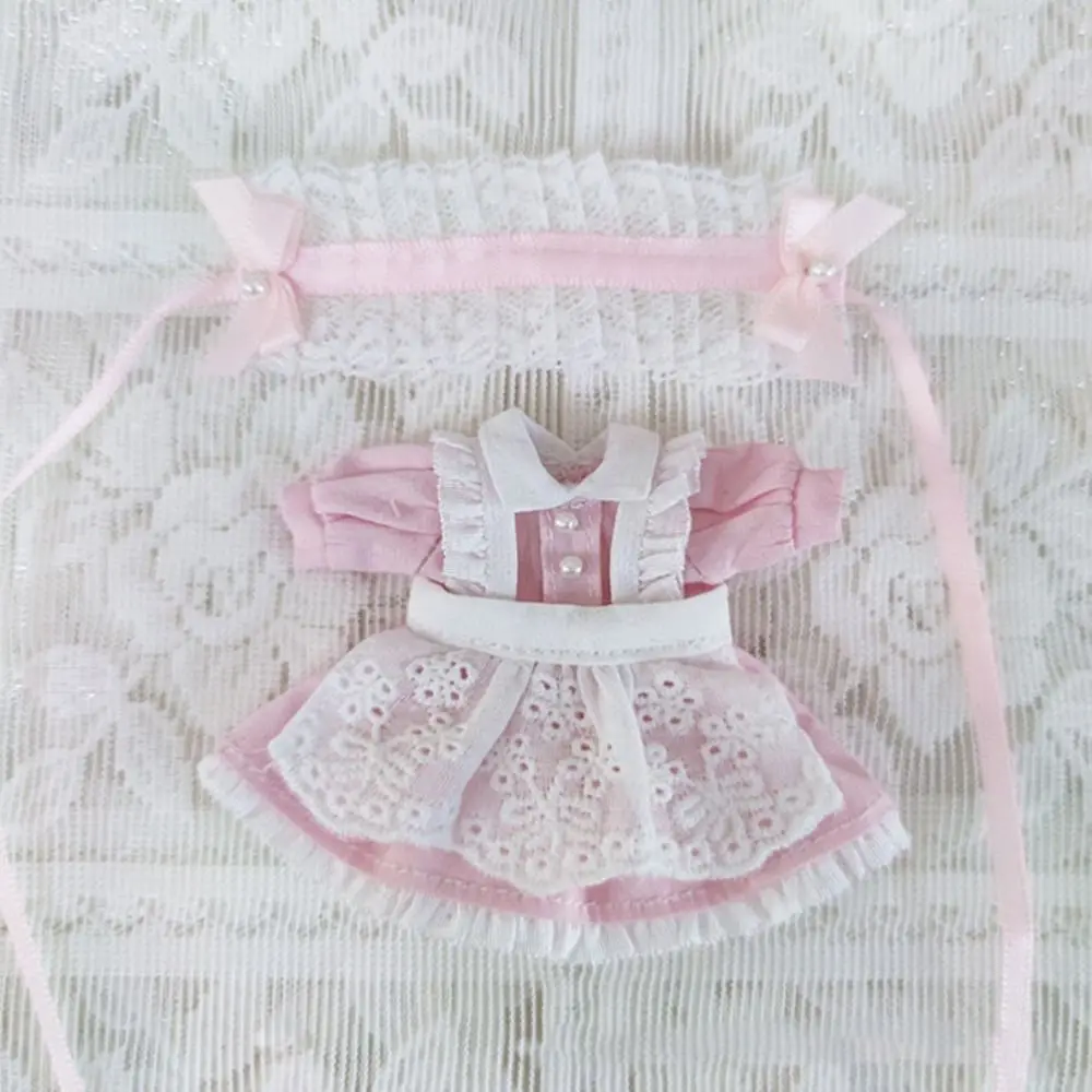 OB11 Doll Clothes Suit Cute Lace Maid Dress Apron Headband Set Blue Pink Black 1/11Bjd Dolls Princess Dresses Dolls Accessories