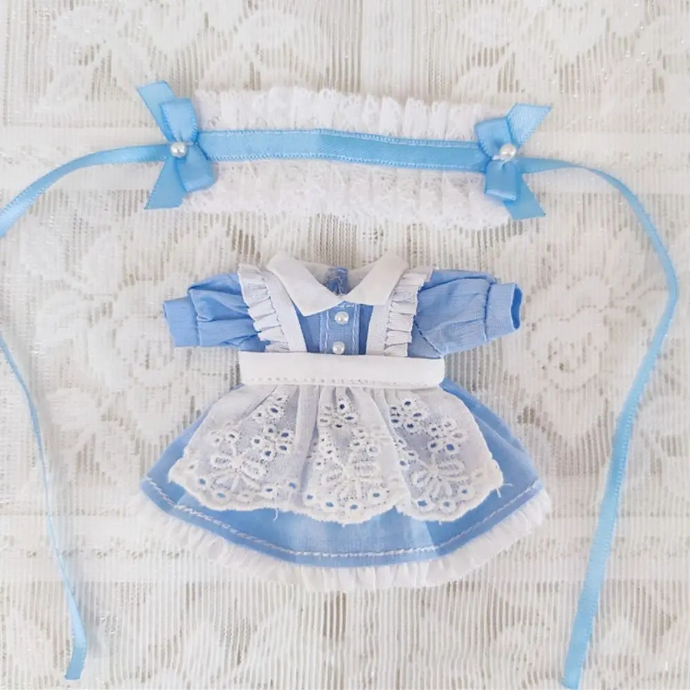 OB11 Doll Clothes Suit Cute Lace Maid Dress Apron Headband Set Blue Pink Black 1/11Bjd Dolls Princess Dresses Dolls Accessories