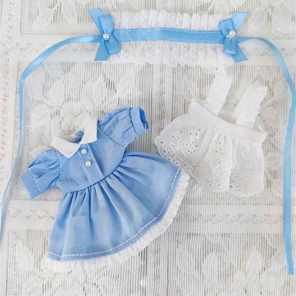 OB11 Doll Clothes Suit Cute Lace Maid Dress Apron Headband Set Blue Pink Black 1/11Bjd Dolls Princess Dresses Dolls Accessories